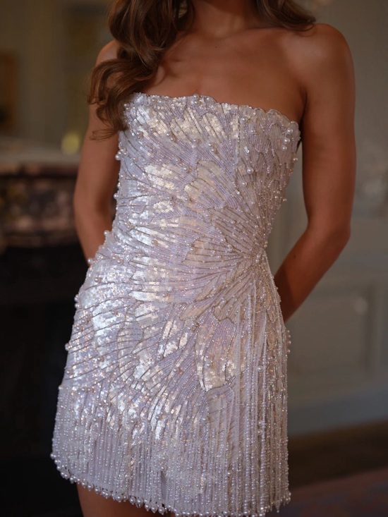 Rosie Etienne Dresses & Skirts - Backless white Sequin Mini Dress with Lace-Up Back - bridal after party
